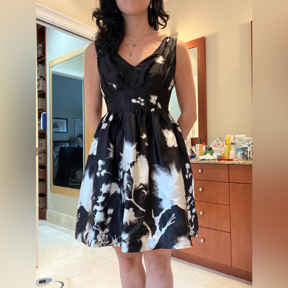 Black and White Floral Print Cocktail Dress